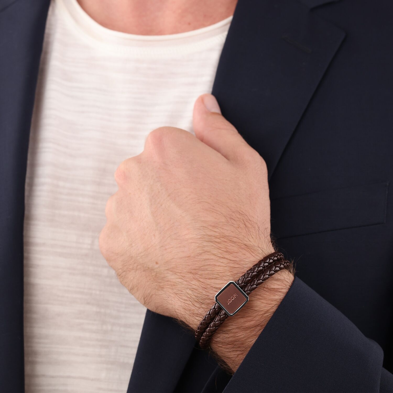 Joop! Lederarmband JOOP "2038036", braun (edelstahlfarben, braun), Armbänder, Herren, 21,5cm, Edelstahl Leder, Edelstahl, Leder, Lederarmband edelstahlfarben, braun 21,5cm, Edelstahl Leder