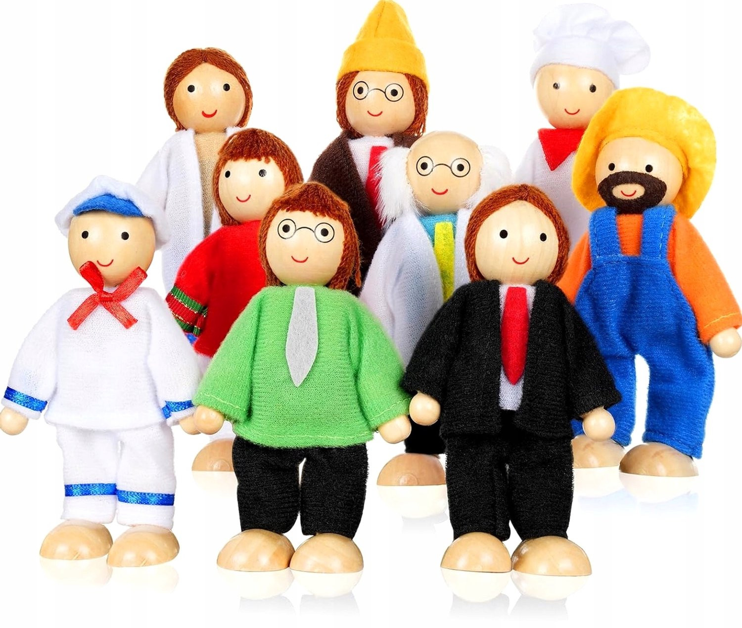 Houten Poppenhuis Speelgoed Set met 9 Figuren en Accessoires voor Kinderen
