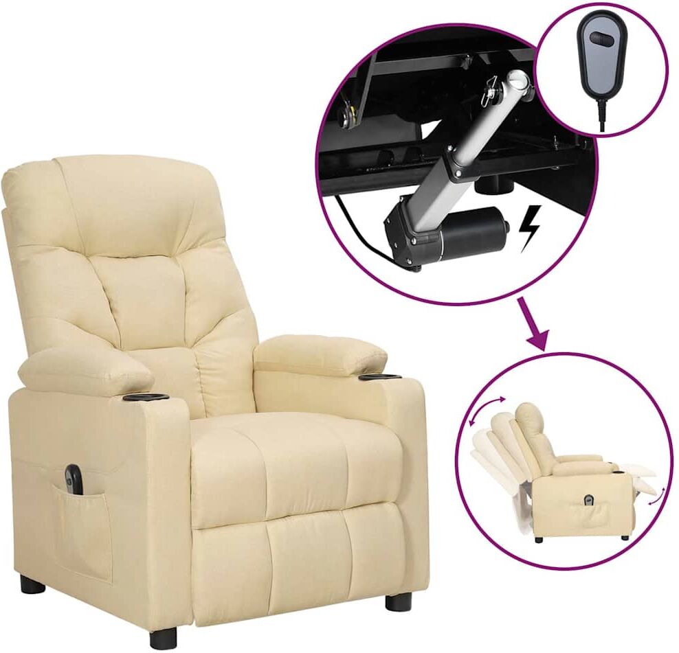 vidaXL Sillón reclinable eléctrico de tela crema Crema