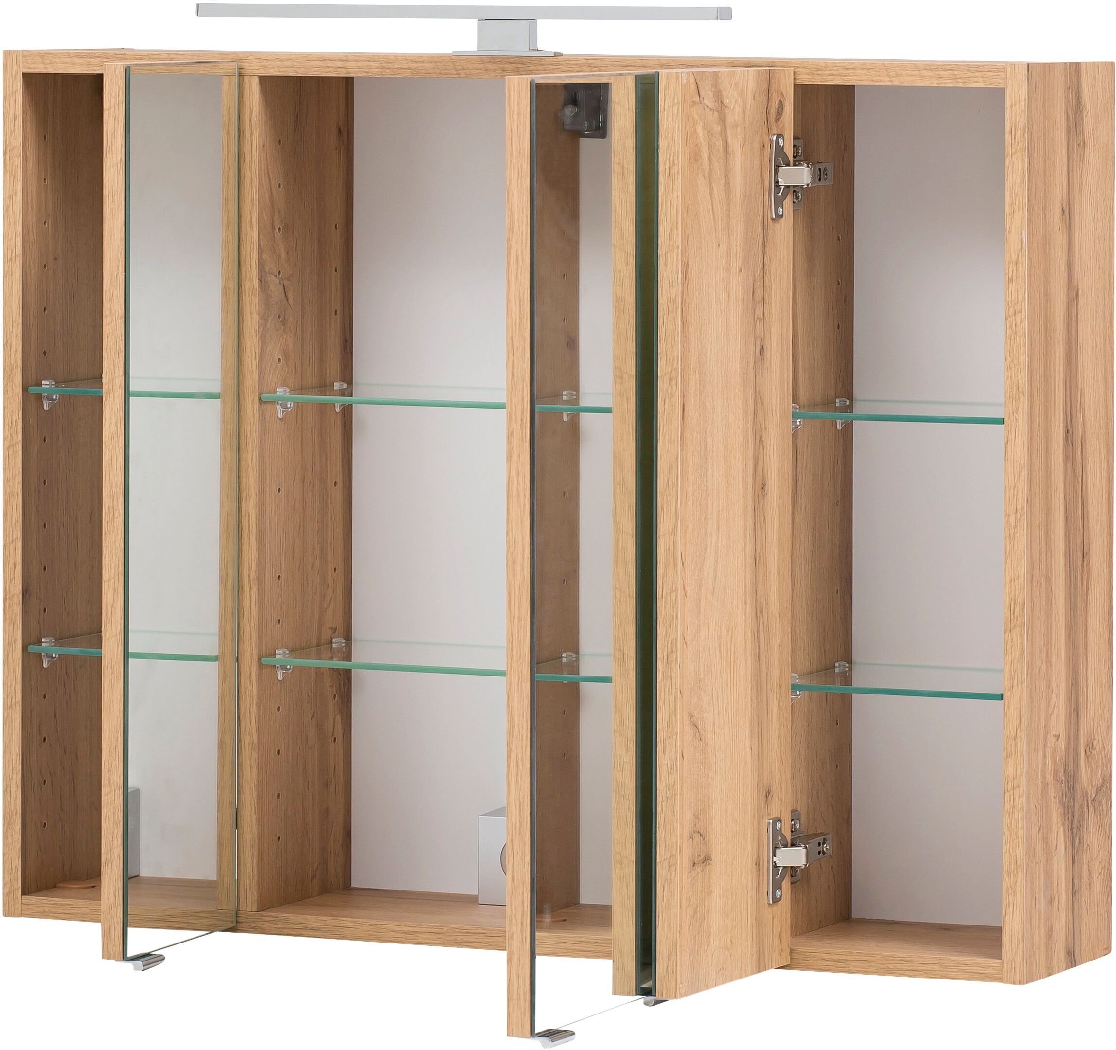 Spiegelschrank WELLTIME "Kaunas", braun (wotaneiche), B:80cm H:64cm T:20cm, Holzwerkstoff, Schränke, Spiegelschrank, 80 cm breit, Soft-Close-Funktion