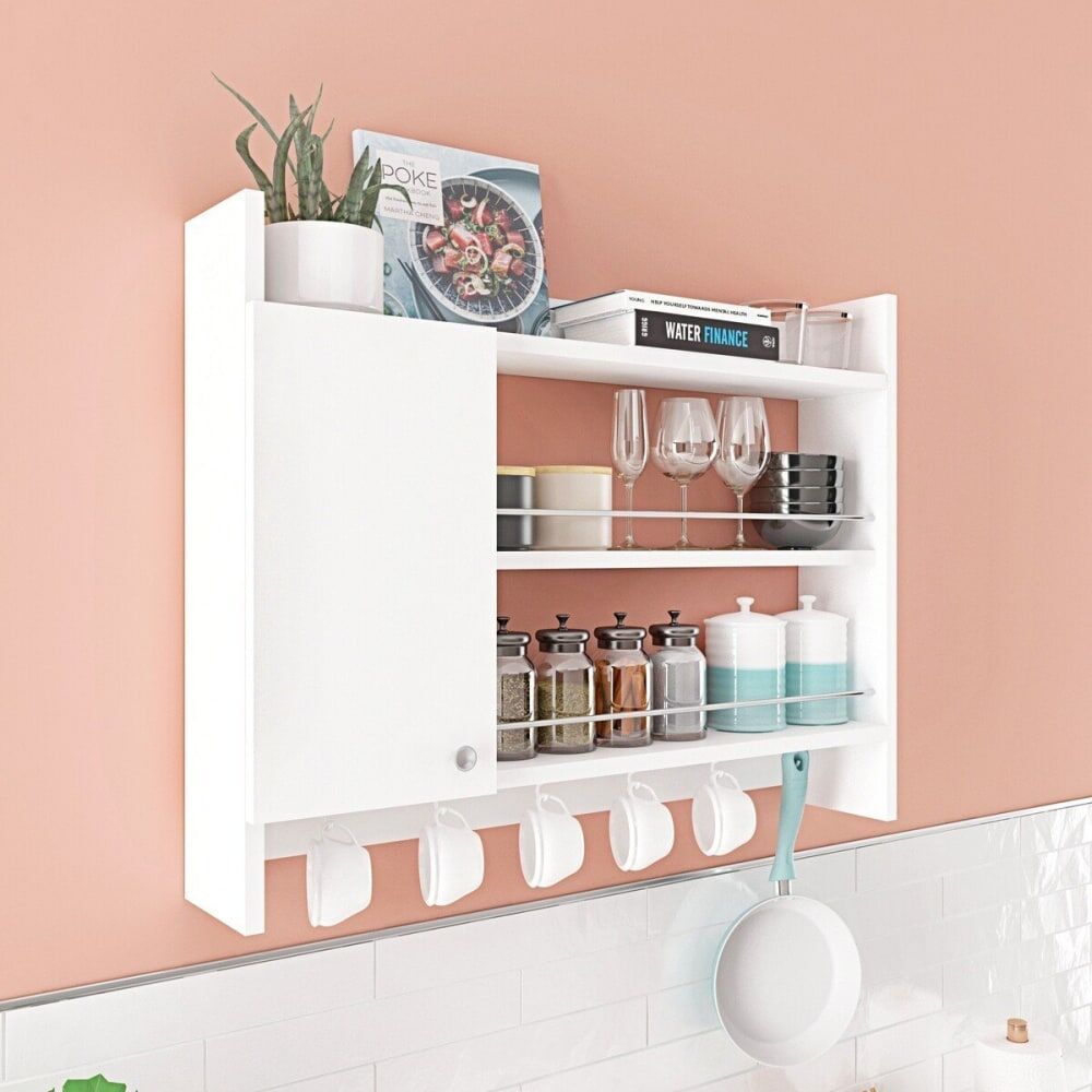 Calicosy Etagère de cuisne murale suspendue blanc l85 cm Blanc 85x65x15cm
