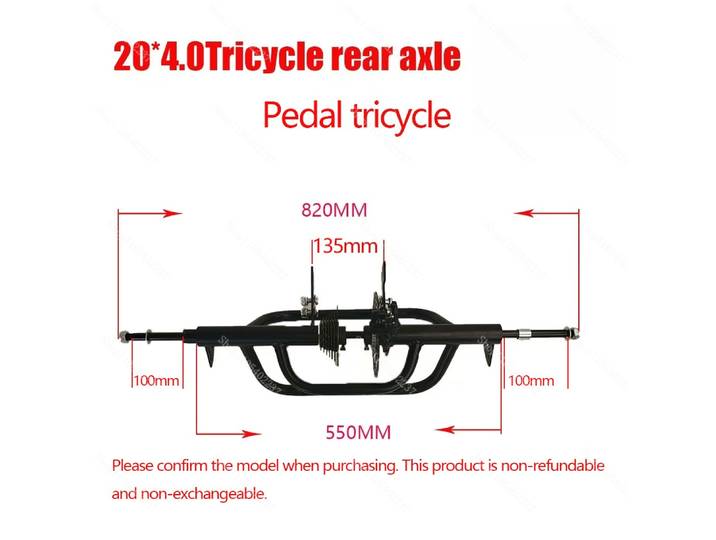 Axe arrière de tricycle et panier arrière Accessoires spéciaux pour tricycle à pédales pour personnes âgées