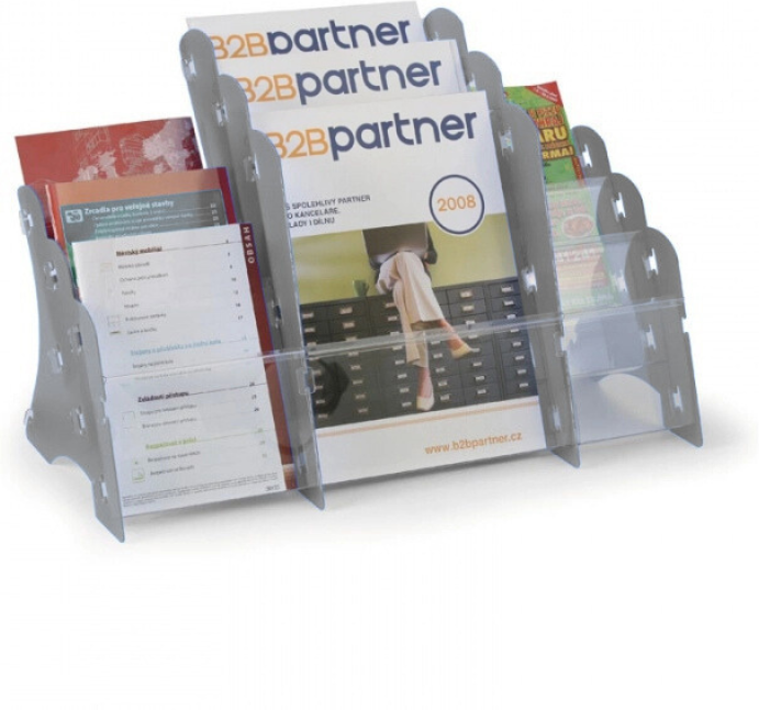 B2B Partner Tisch-Plastikständer für Prospekte, 3xA4/3xA5/3xDL, grau