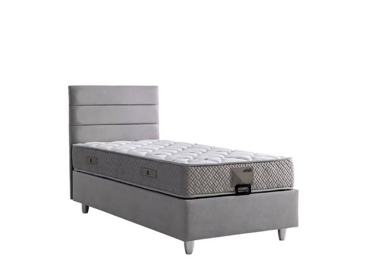 JVmoebel Boxspringbett Elegantes graues Bett mit Textilmatratze und Holzrahmen (1-St)