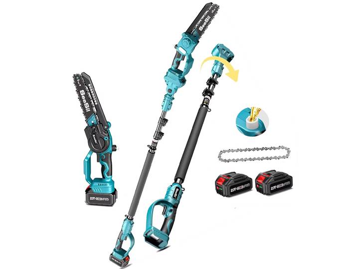 Tronçonneuse électrique SEESII 8'' avec perche télescopique de 3 m, scie à branches hautes pour l'élagage des arbres, coupe-branches, sécateur