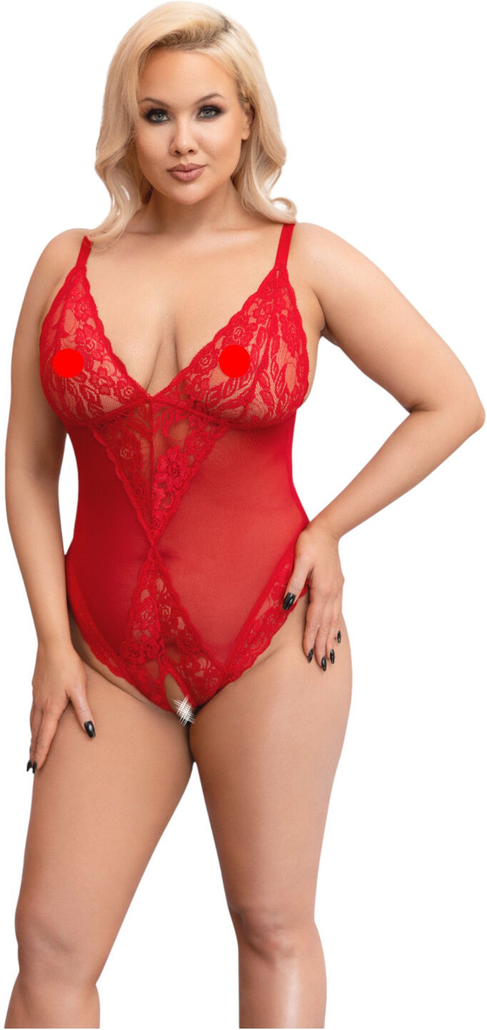 Cottelli Curves - sheer lace bodysuit (red)