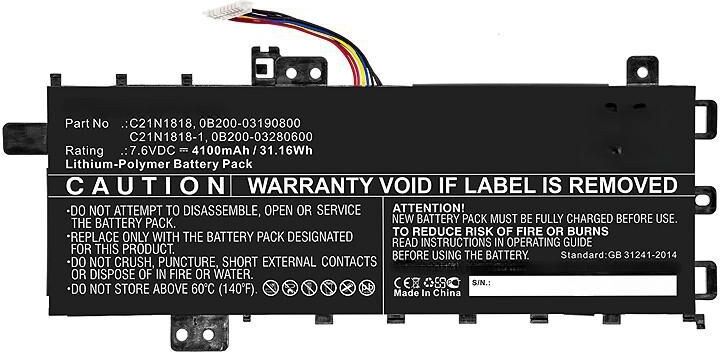 CoreParts MBXAS-BA0279 Replacement Battery for Asus A412FA Laptops (Type A), 7.6V 4100mAh 31.16Wh Li-Pol