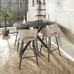 Bartisch Melamik in Keramikoptik, oval und modern, schwarz-grau, 140 x 80 cm, pflegeleicht