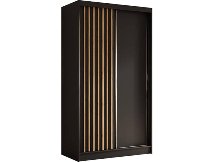 AXLIVING Cabinio Kleiderschrank 120cm breit Schwarz/Artisan-Lamellen 5 Ablagefächer (40,8 cm Höhe, 57,6 cm Breite). Kleiderstange. Modernes Design in Schwarz mit Artisan-Lamellen.