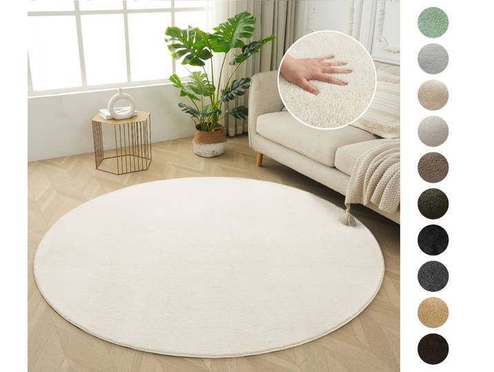 Teppich OTTO HOME Cali , beige (natur), H:16mm Ø:120cm, Kunstfaser, Microfaser, Teppiche, Teppich, Uni-Farben, kuschelig, & weich, waschbar, Wohnzimmer, Schlafzimmer