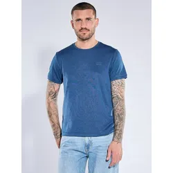 emilio adani Herren T-Shirt aus recyceltem Material Blau regular uni Rundhals - M