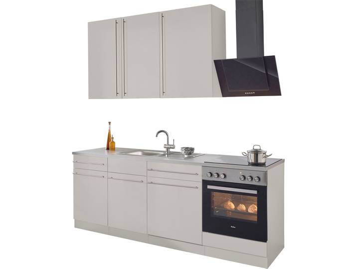 Küchenzeile, Holzwerkstoff, Cashmerefarben Weiß, 220×60 cm, Komplettset, Ohne E-Geräte, Chicago