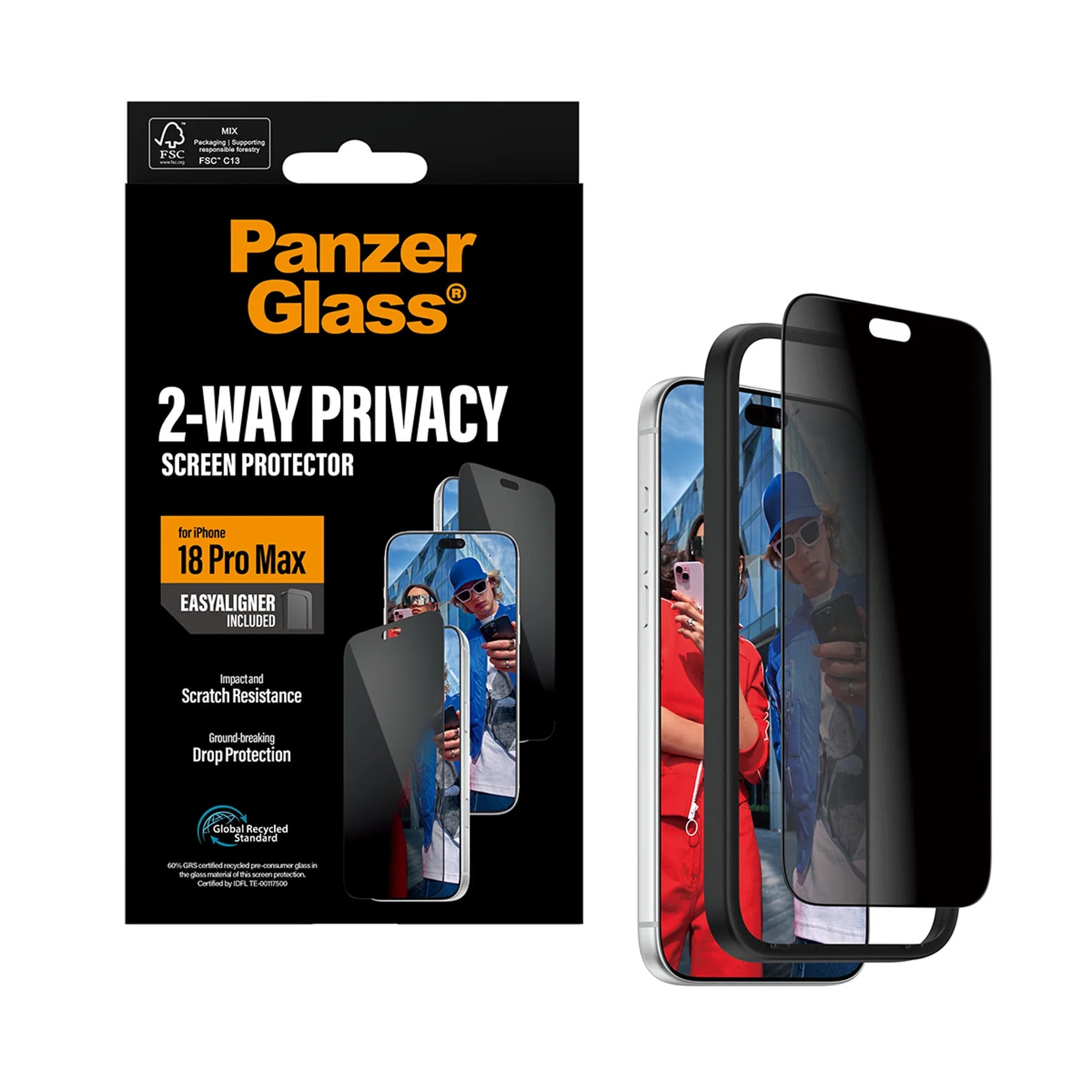 PanzerGlass 2-Way Privacy Displayschutzglas Ultra-Wide Fit m. EasyAligner Apple iPhone 18 Pro Max PG37957