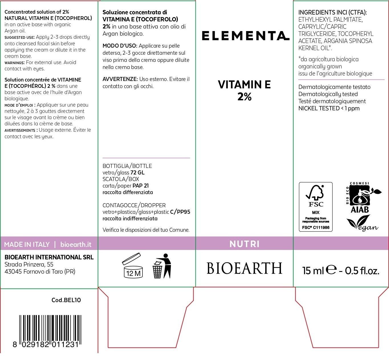 Bioearth Elemental Vitamina E 2% 15 ml