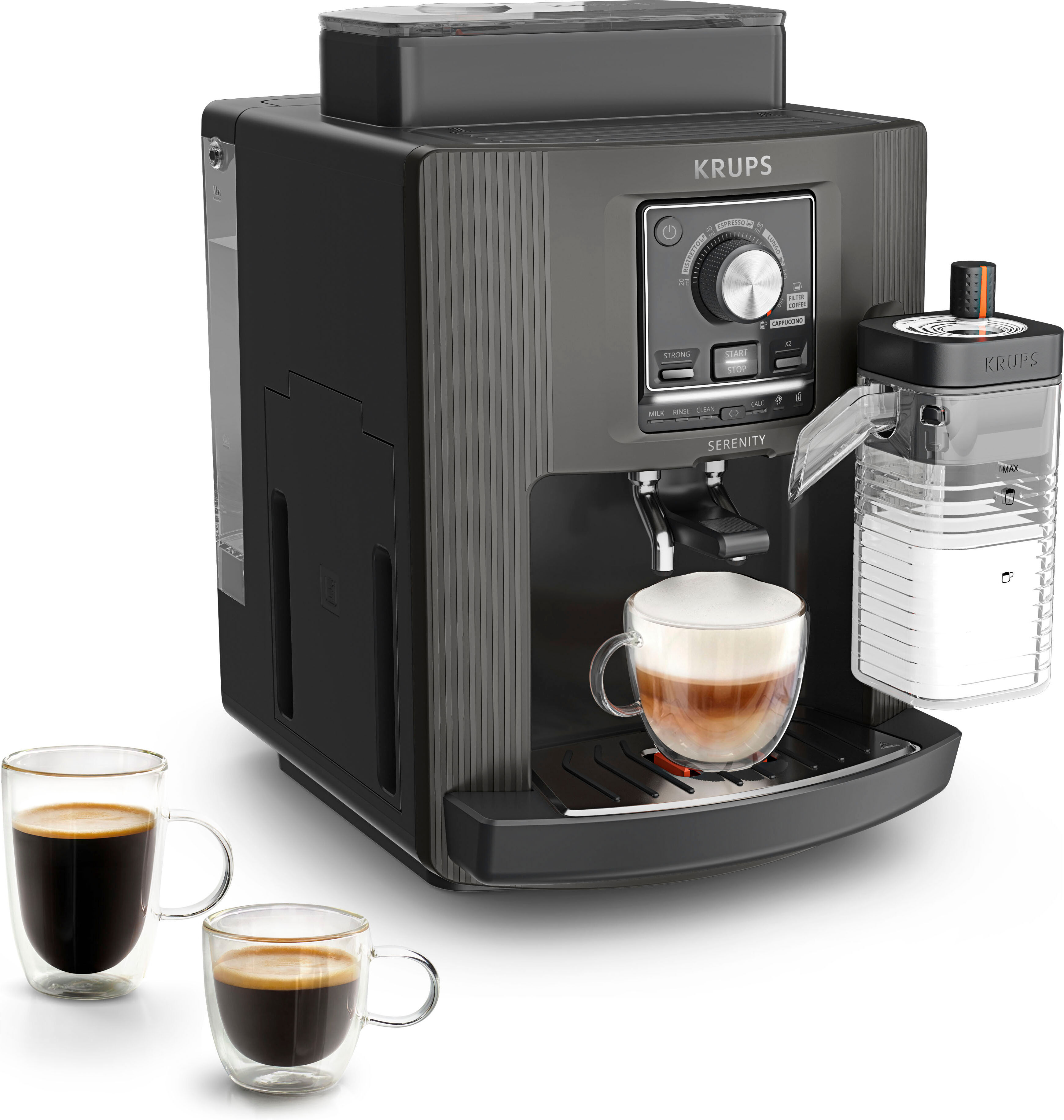 Krups Kaffeevollautomat "Serenity Milk", schwarz, B:29,7cm H:47,3cm T:39,1cm, Kaffeevollautomaten, 5 Getränke, Milk Maestro-Technologie, automatische Reinigung, 2 Tassen, Kaffeevollautomat