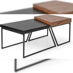 COSTWAY Holz Couchtisch, Set von 2, Industrielle Beistelltisch mit Metallrahmen