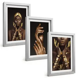 BILDER SET 3er Set - 20x30 cm Silberner Rahmen - Porträts afrikanischer Frauen