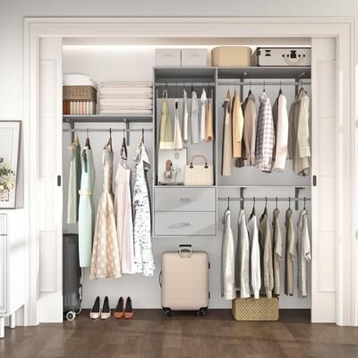 Rackcog 96'' Hanging Closet System with 3 Hanging Rod ＆ 3 Shelving Towers ＆ 2 Drawers,8FT Walk in Closet Organizer System