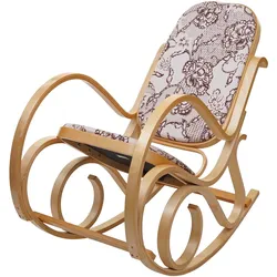 Schaukelstuhl Gallarate, Schwingsessel Fernsehsessel, Massiv-Holz ~ Eiche-Optik, Stoff/Textil Jacquard braun