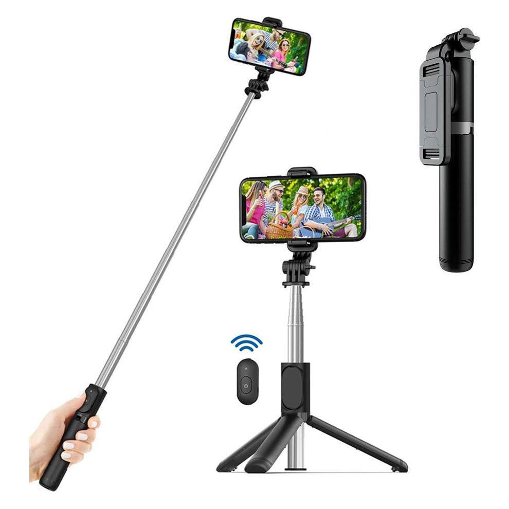 Techsuit - Selfie Stick (Q01) - with Bluetooth Remote Control and Stable Tripod Mount, 101cm - Black (56339558)