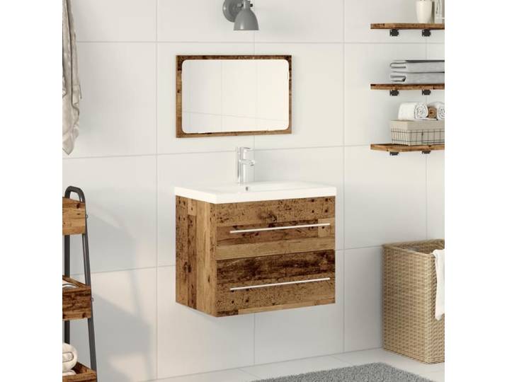 Armoire de lavabo avec évier intégré Bois ancien