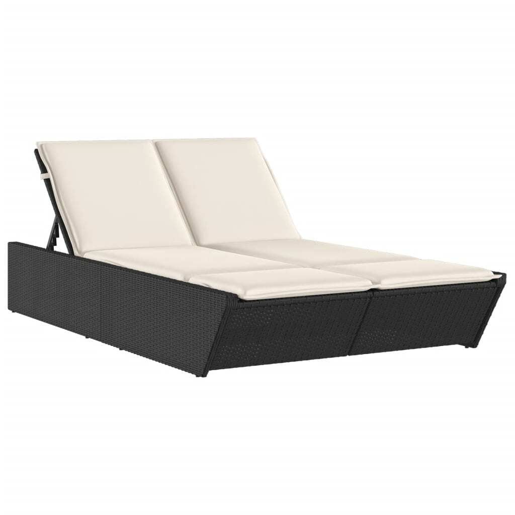 vidaXL Dubbele ligbed met kussen, zwart, van polyrotan
