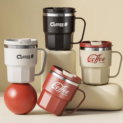 Uplifted Finds WORTHBUY 304 Stainless Steel Coffee Cup Double Layer Reusable Insulated Water Cup With Lid & Handle black 400 Ml