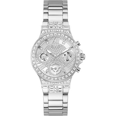 Quarzuhr GUESS "MOONLIGHT", silber (silberfarben), Armbanduhren, Damen, Quarzuhr, Armbanduhr, Damenuhr, Kristallsteine, Edelstahlarmband