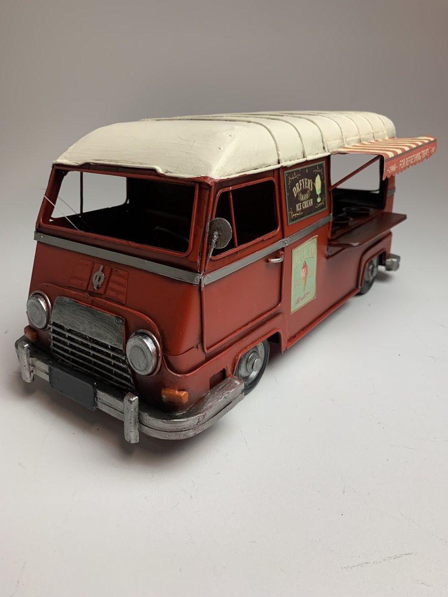 Retro Bus Camper Foodtruck Rood - Metalen Verkoopwagen voor Ijs en Eten