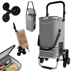 24MOVE® Einkaufstrolley ALEGRE 3in1 Trolley faltbarer Einkaufswagen mit Kühlfach, grau