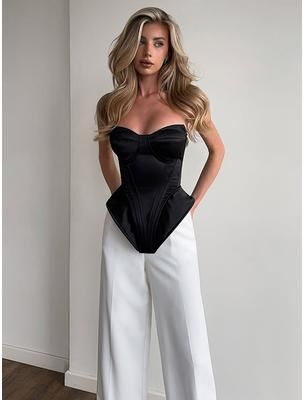 Lush Living Finds Printed Fishbone Corset Crop Top For Women Spaghetti Strap Bustier Party Streetwear black m