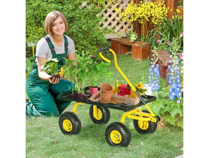 Outsunny Chariot Jardin Métal Jaune 150Kg 94x48,5x100cm