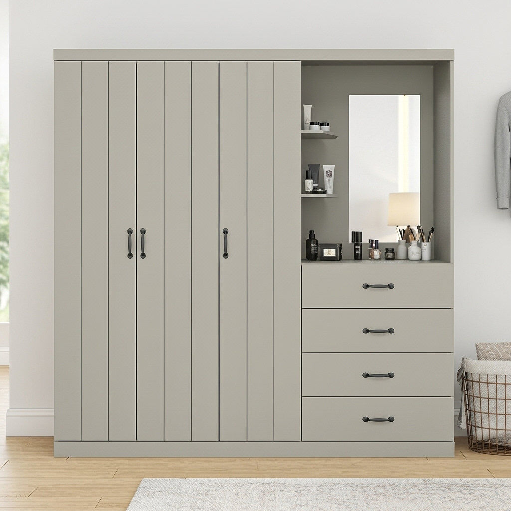 17 Stories Allington 3 Door 4 Drawer Combi Fitment Wardrobe Light Grey 180cm H X 168.5cm W X 52.7cm D