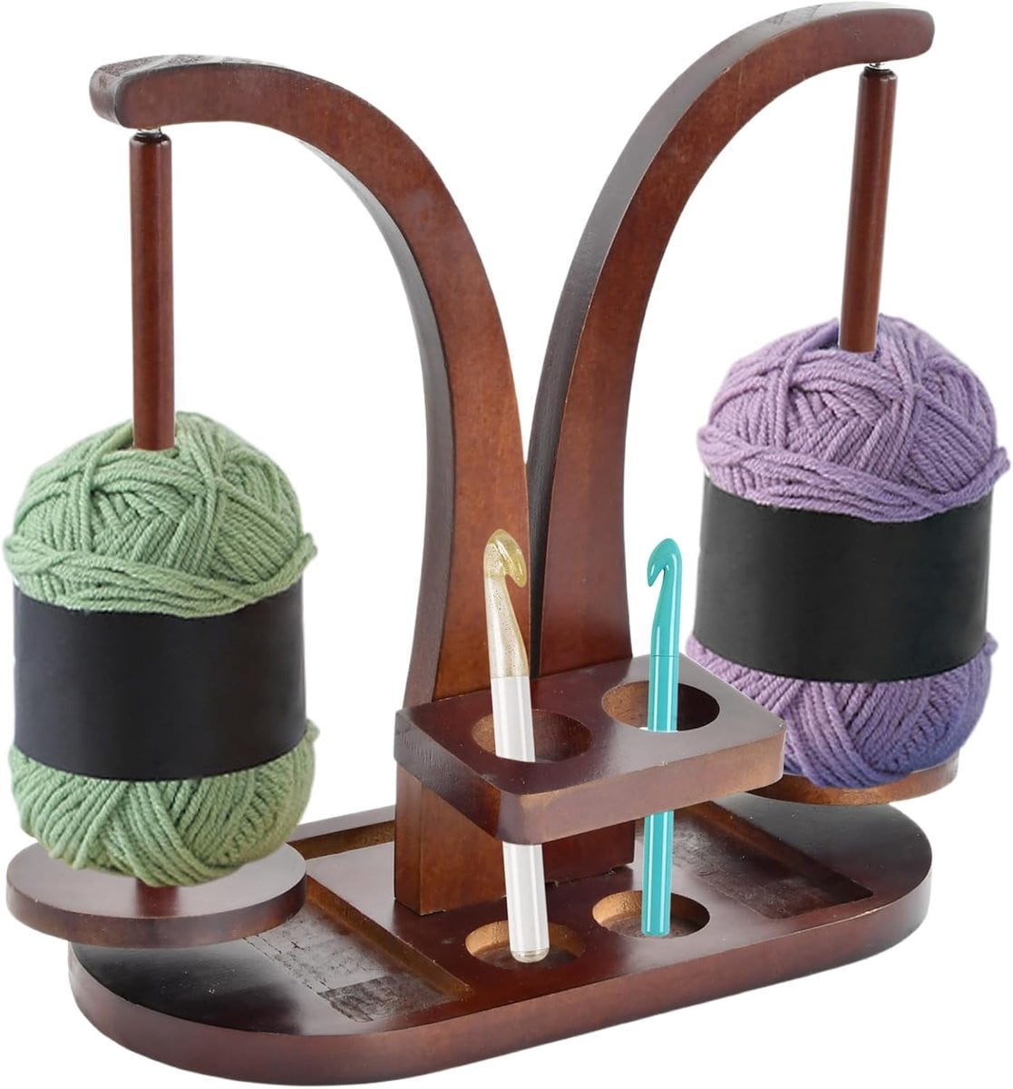 Magnetische houten draaibare haaknaaldhouder en dubbele garenhouder met organizer
