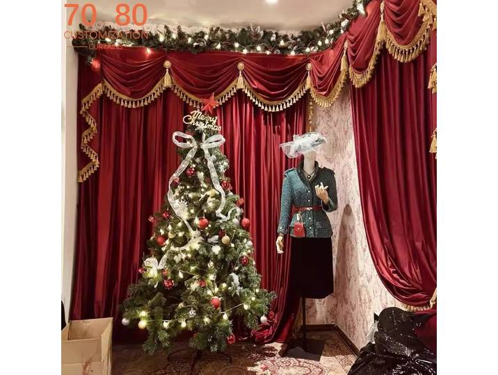 Rideaux en velours rouge vin, décoration de noël américaine, pour salon, chambre à coucher, fenêtre française, balcon, cantonnière personnalisée