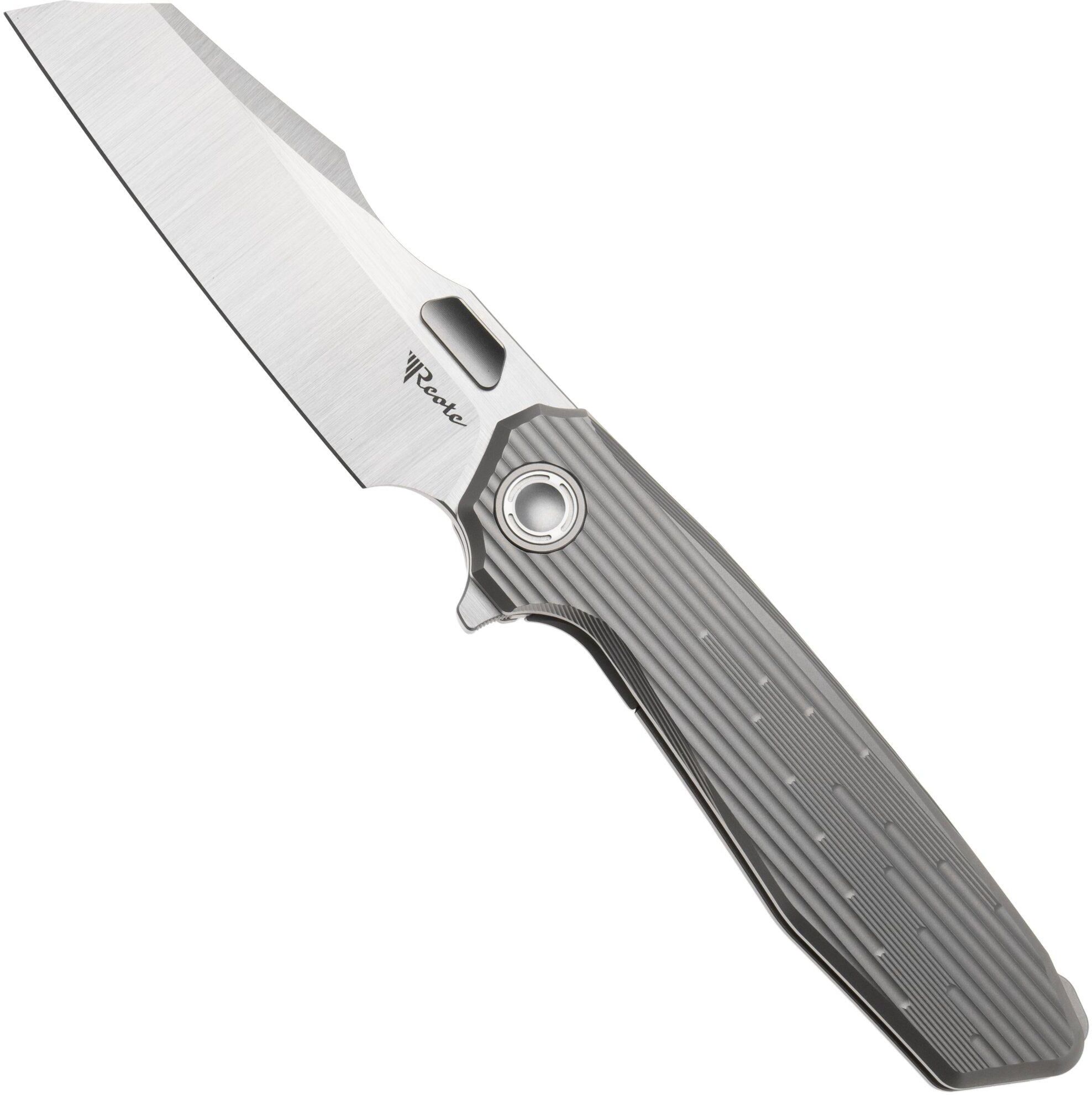 Reate Mantis Satin Elmax, Patterned Bead Blasted Titanium, coltellino tascabile