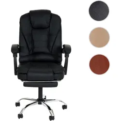 Bürostuhl HWC-M80, Schreibtischstuhl Drehstuhl Chefsessel, ausziehbare Fußstütze Kunstleder silbernes Fußkreuz ~ schwarz