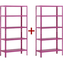 Fachbodenregal 1+1 GRATIS, 1800x900x400 mm, 5 Fachböden, Tragkraft 70 kg, lila