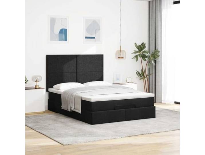 KTHLBRH Boxspringbett 140 x 190 cm schwarz mit Matratze Hydraulisches Heben, Lattenrost, Kopfteil inklusive, atmungsaktives Gewebe
