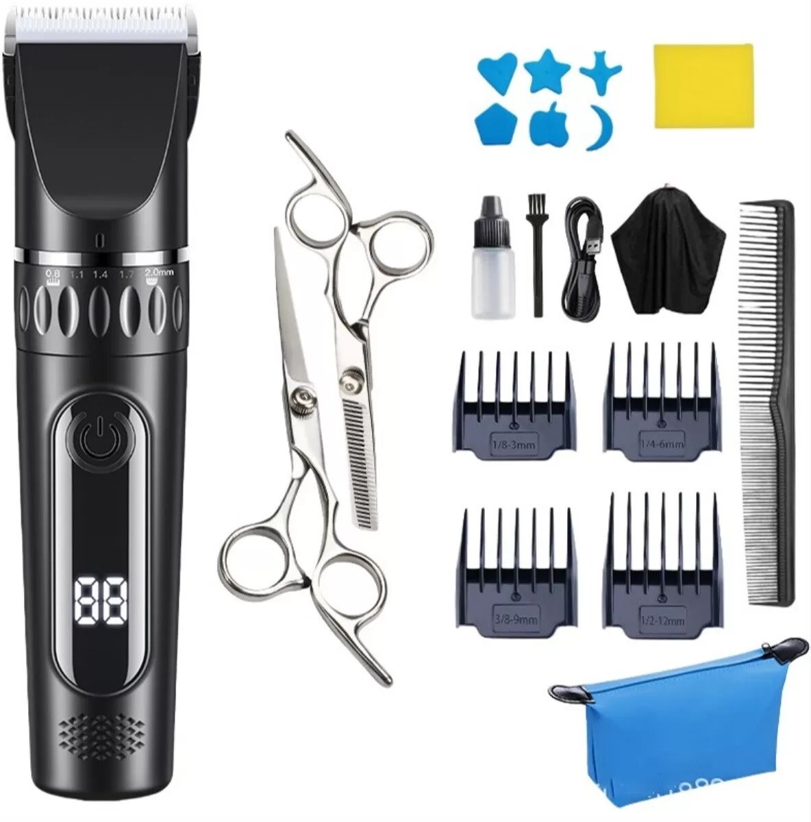 INF Kabelloser Elektrischer Haarschneider Set - Schwarzes Standard Kit mit Doppelschere