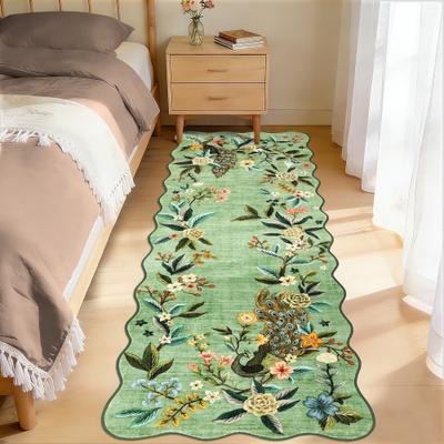 Garvee Scalloped Peacock Floral Area Rug