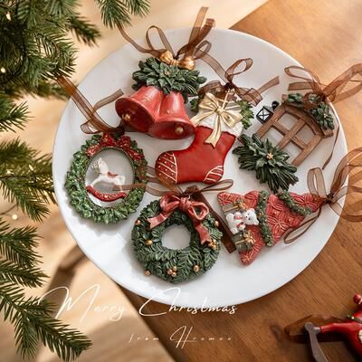 Top Demand Picks Three dimensional Christmas Tree Pendant, Retro Bell Resin Pendant, New Christmas Decoration, Holiday Decorative Gift redbow