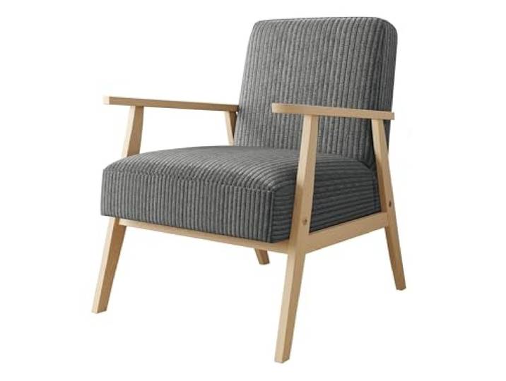 Mirjan24 Sessel Wikez Cord, Polstersessel mit Holzarmlehne, Lehnstuhl, Holz Stuhl, Retro Sessel, Sitzmöbel Wohnzimmer (Poso 22)
