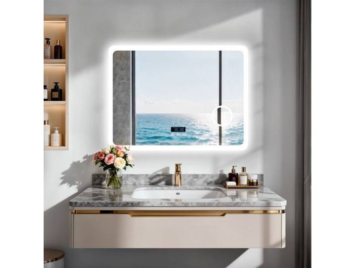Miroir de Salle de Bain Intelligent - Miroir Lumineux avec Éclairage intégré Bluetooth LED Désembuage - 80x60cm
