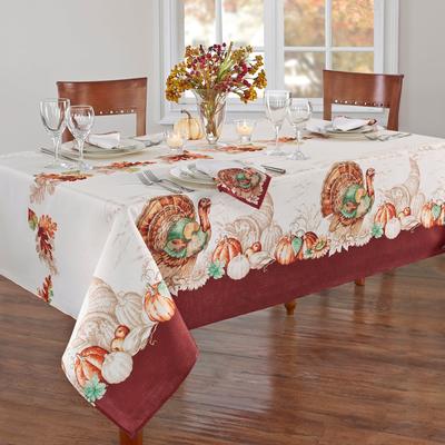 Threadmade Holiday Turkey Bordered Fall Tablecloth