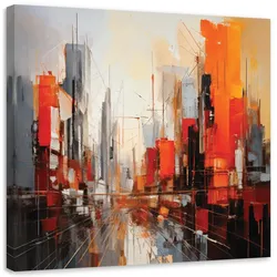 LEINWANDBILD Stadt Moderne Abstraktion Rot 30x30cm