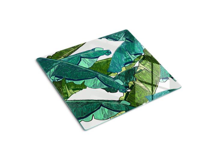 Tulup Glasplatte 60x52 cm Bananenblätter, Grün, Glas, 60x0.4x52 cm, Küchen, Küchenelektrogeräte, Herde, Herdabdeckplatten