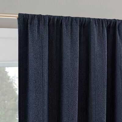 Sun Zero Medina Woven Damask Total Blackout Rod Pocket 2-Piece Curtain Panel Pair