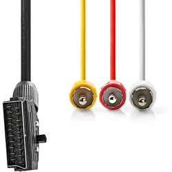 Nedis SCART-Kabel - SCART Stecker - 3x Cinch-Stecker - Vernickelt - Schaltbar - 480p - 1.00 m - Rund - PVC - Schwarz - Umschlag