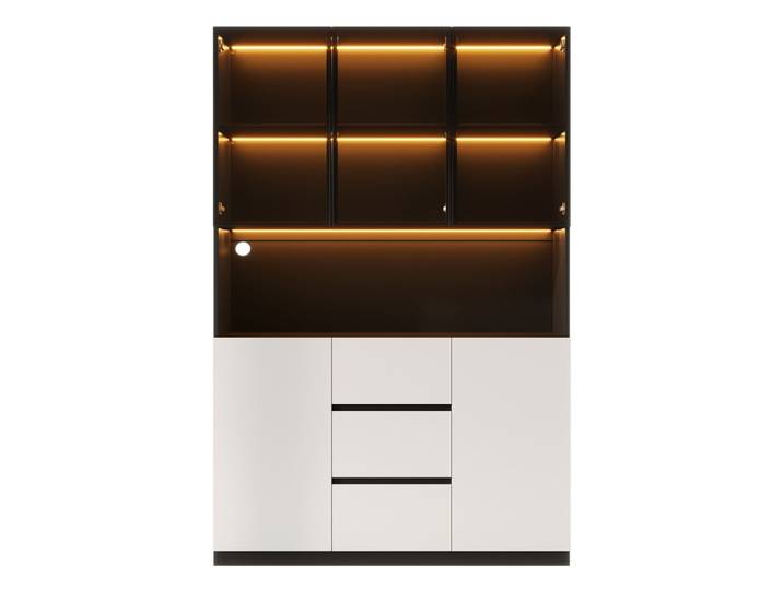 Vitrine haute noire 3 tiroirs en verre trempé avec éclairage LED